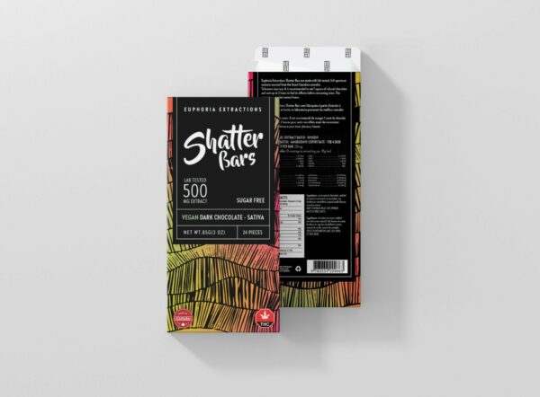 Euphoria Extractions – Shatter Bars – Vegan Dark Chocolate (Sugar Free) – Sativa – 500mg THC | BC Weed Edible Canada Euphoria Extractions – Shatter Bars – Vegan Dark Chocolate (Sugar Free) – Sativa – 500mg THC | BC Weed Edible Canada